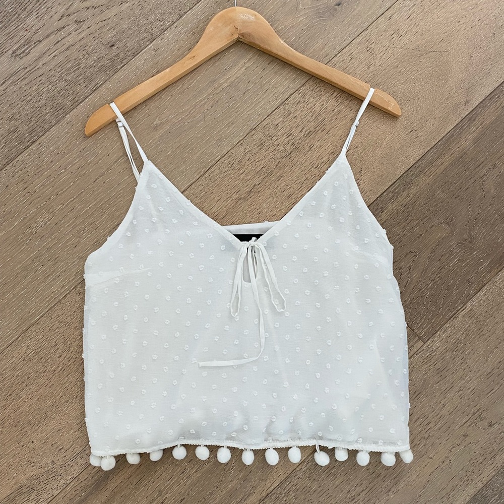 Minkpink white Pom Pom tank top, size small